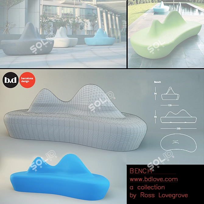 Barcelona Design Plastic Bench 3D model image 1