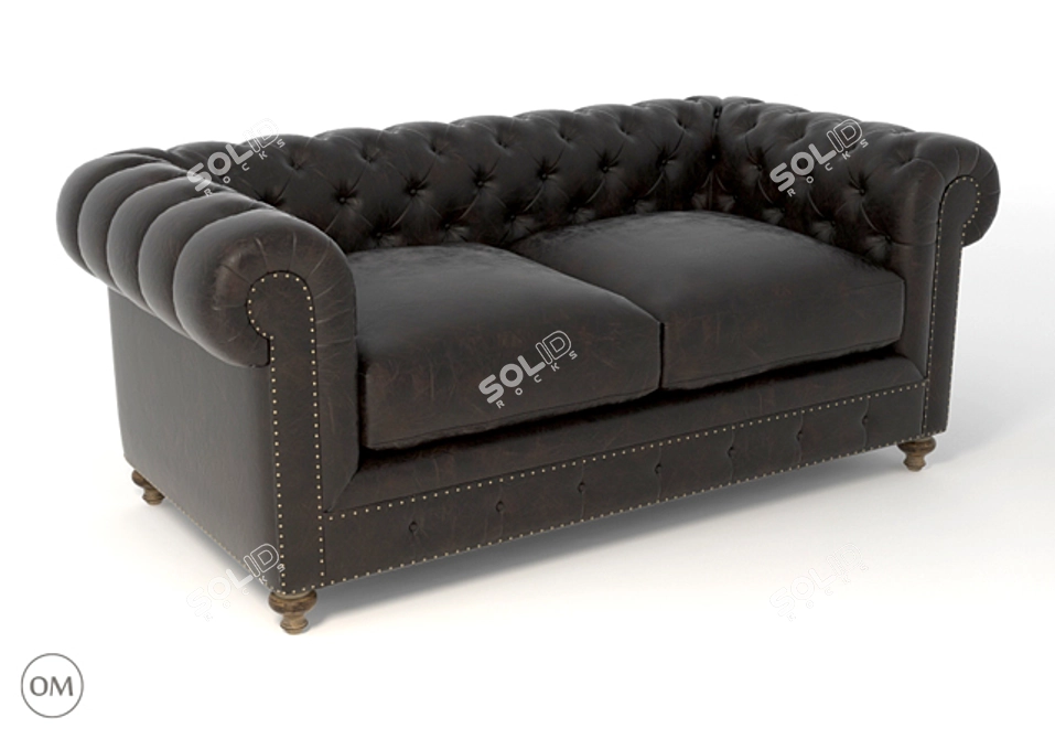 Luxury Leather Cigar Club Sofa 3D model image 1