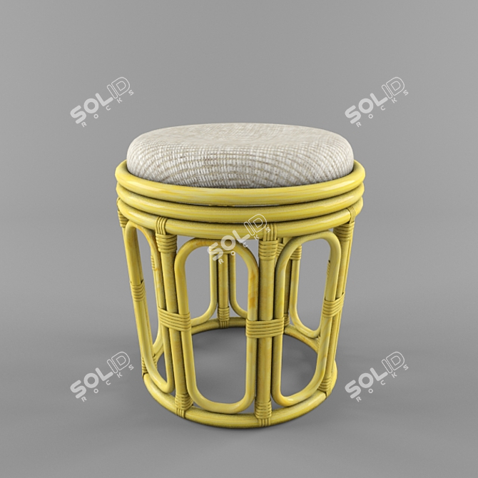 Rustic Rattan Stool 3D model image 1