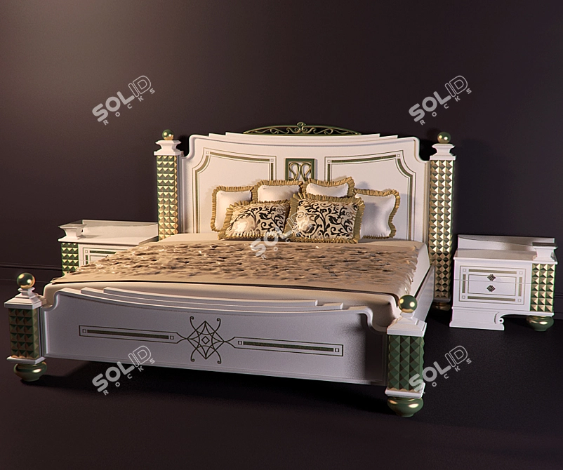 Sleek Sleep Set: Bed & Nightstands 3D model image 1