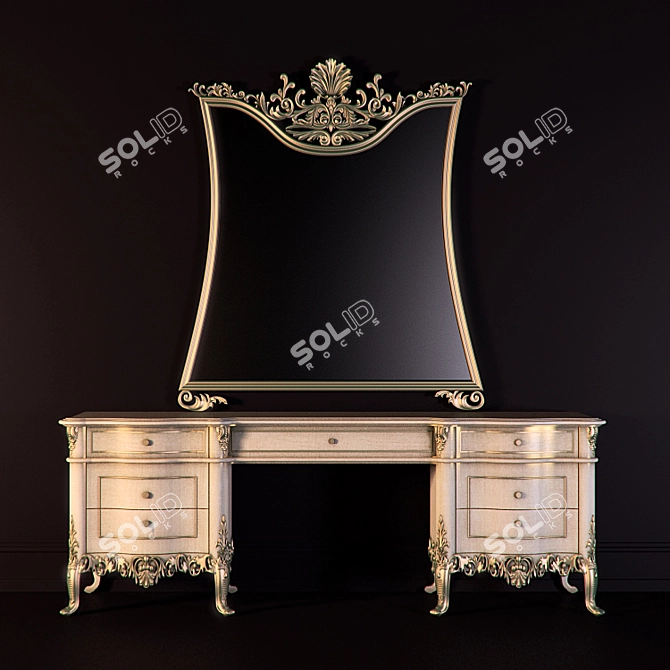 Handcrafted Vanity Set: Mirror & Drawer Storage 3D model image 1