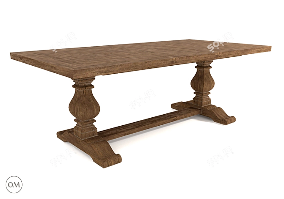 Rustic Trestle Table 84" - Curations Limited 3D model image 1