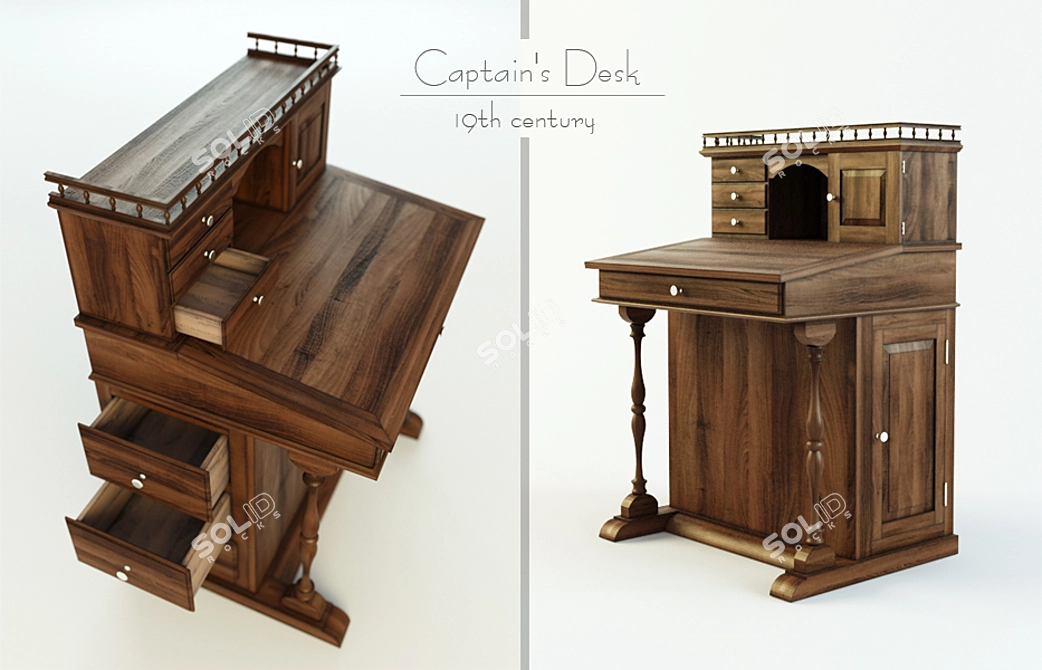 Nautical Captain's Desk 3D model image 1