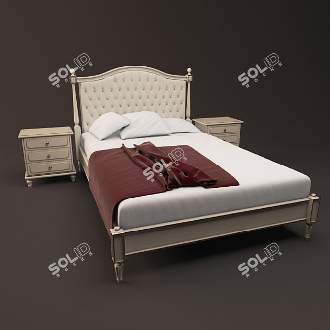 Elegant Perla Bed with Nightstands 3D model image 1