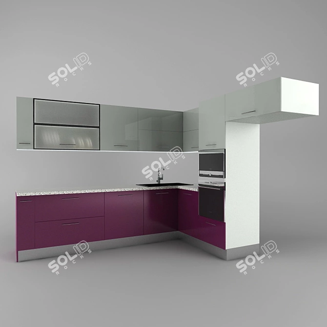 Glossy Kitchen Ensemble 3D model image 1