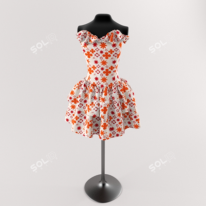 Elegant Lace Mini Dress 3D model image 1