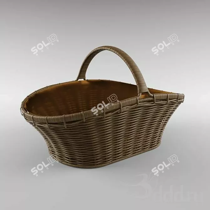 Vintage Rattan Woven Basket 3D model image 1