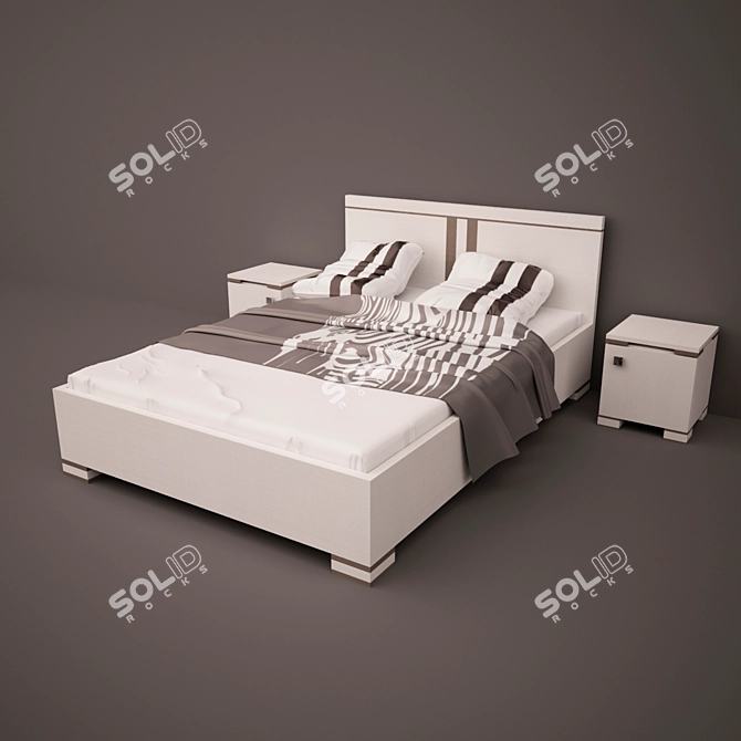 Elegant Bed with Matching Tables 3D model image 1