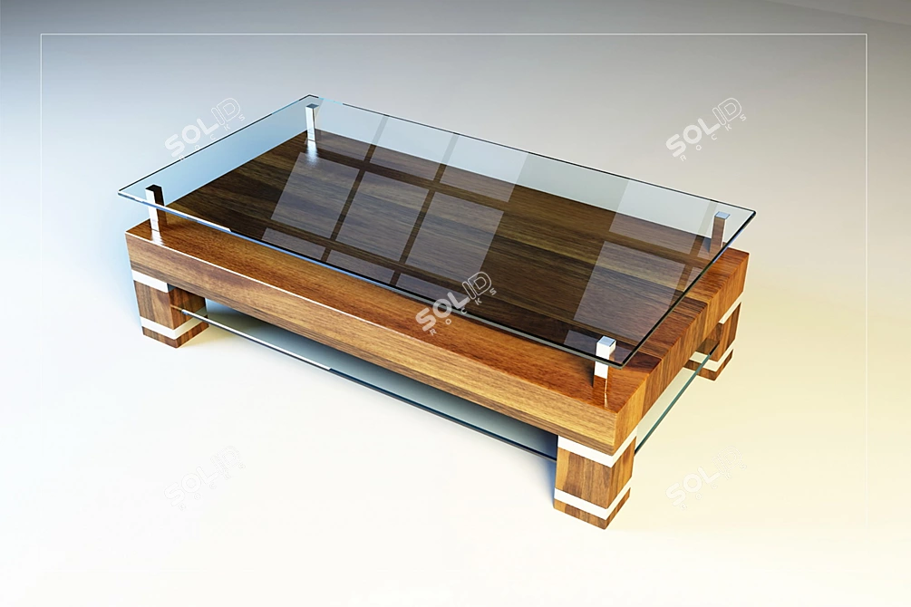 Stylish Wood and Glass Coffee Table 3D model image 1