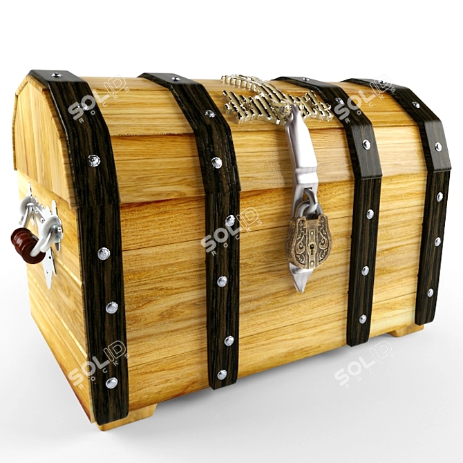 Wooden Treasure Chest with Sword-inspired Clasp 3D model image 1