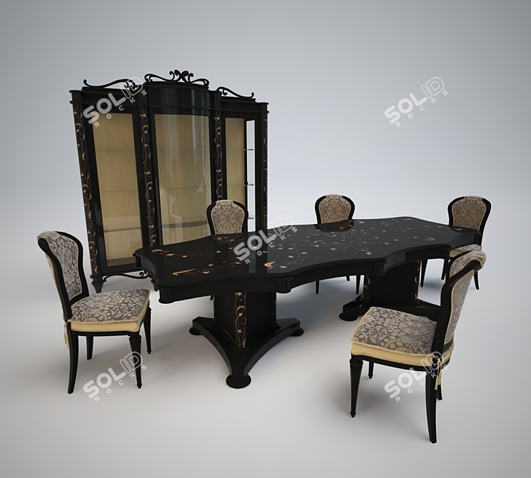 Elegant Dining Set with Table, Chairs and Sideboard 3D model image 1