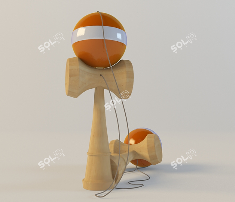 Traditional Japanese Wooden Toy: Kendama 3D model image 1