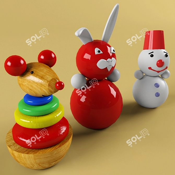 Whimsical Roly-Poly Trio: Clown, Bunny, Mouse 3D model image 1