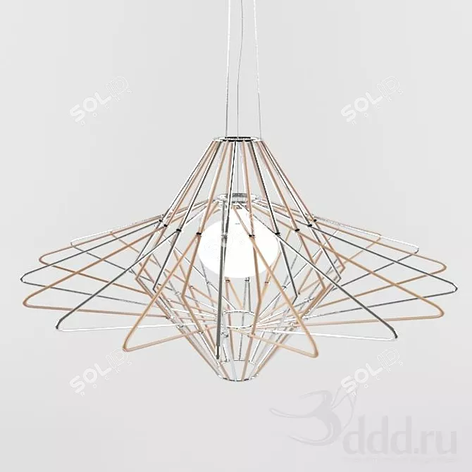 Modern Wood & Chrome Ceiling Light 3D model image 1