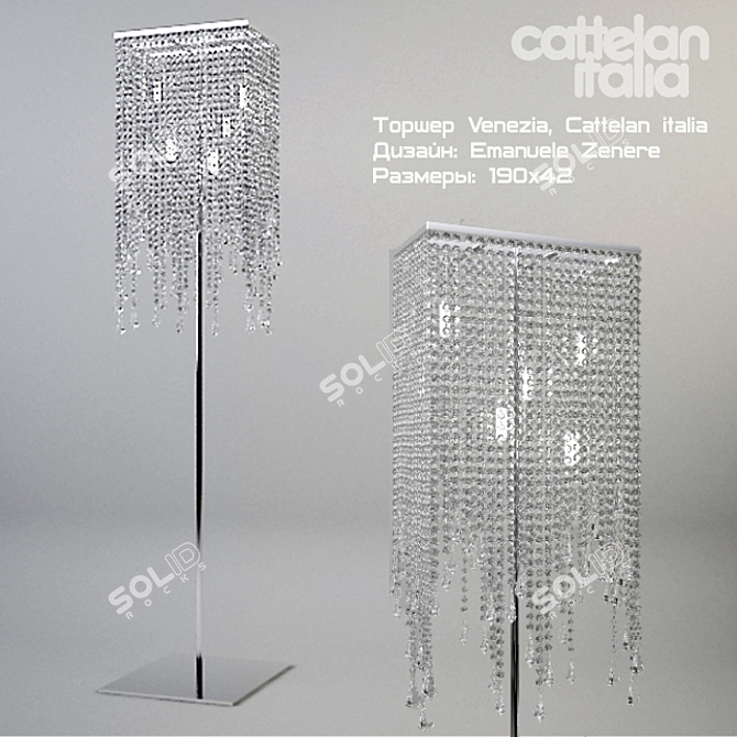 Eleganza Venezia Torche 190cm: Cascading Glass Pendant & Chromed Steel Frame 3D model image 1