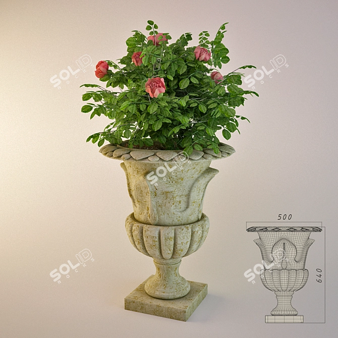 Elegant Stone Garden Vase 3D model image 1