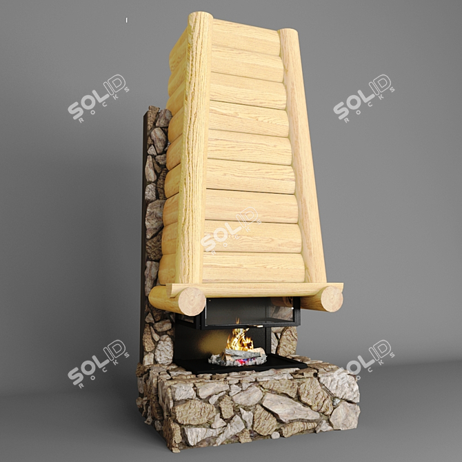 Ethnic Stone and Wood Fireplace 3D model image 1