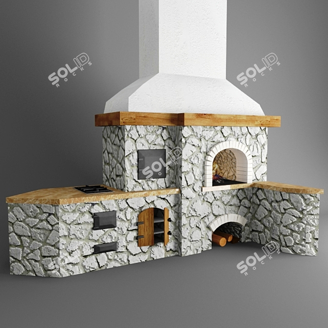 Stone-Clad BBQ with Oven, Grill & Countertop 3D model image 1