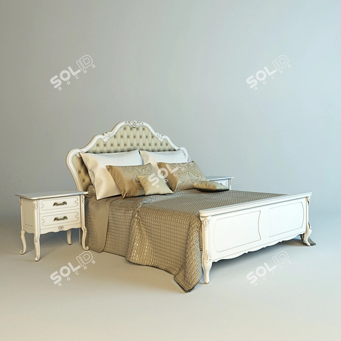 Title: Isabelle Classic Bed & Nightstand 3D model image 1