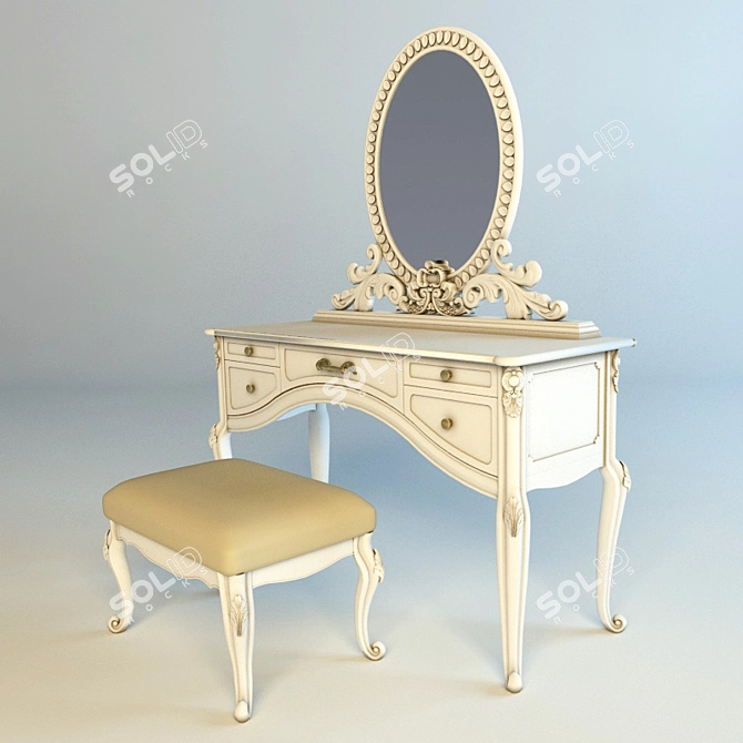 Title: Isabelle Vanity Set with Mirror and Stool 3D model image 1