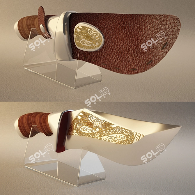 Dragon Engraved Knife with Scabbard 3D model image 1