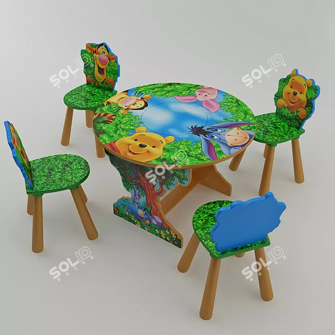 Disney Winnie's Forest Table & Chairs Set 3D model image 1