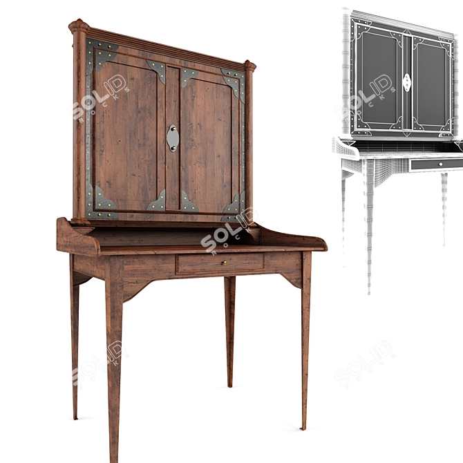 Vintage French Iron Secretary 3D model image 1