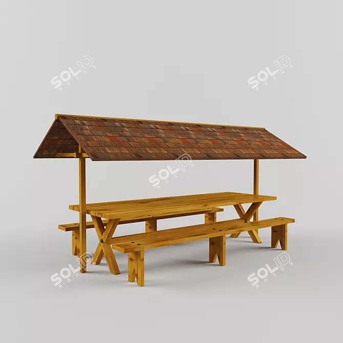 Wooden Roofed Gazebo 3D model image 1