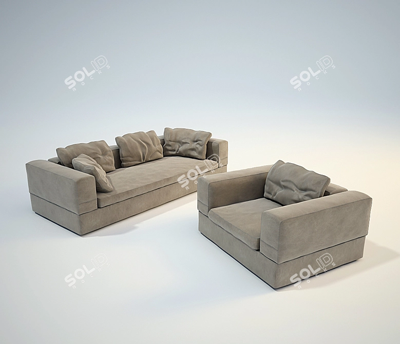 Elegant Lounge Set 3D model image 1