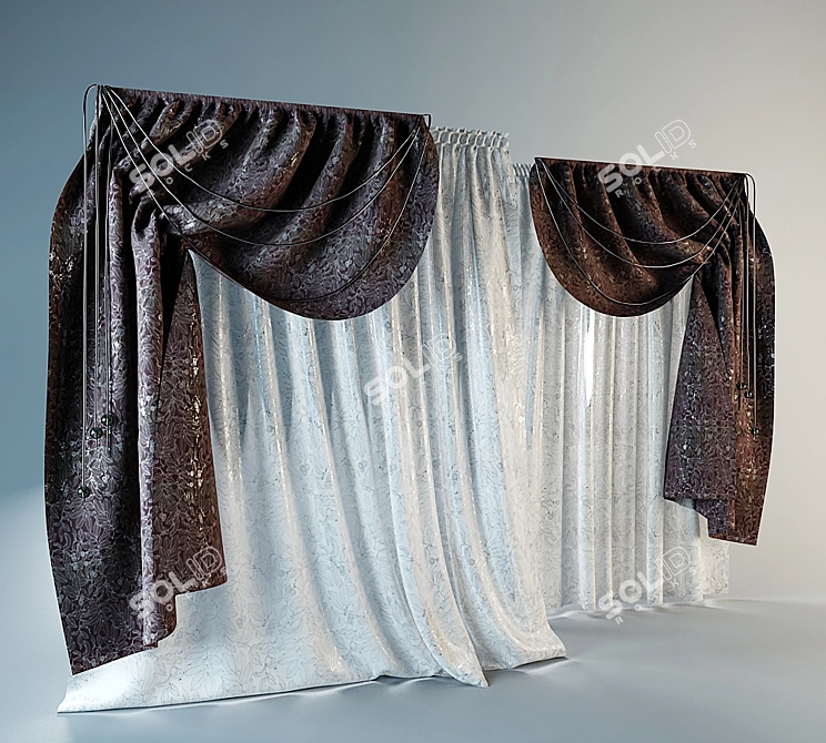 Versatile Floor-Length Curtains 3D model image 1