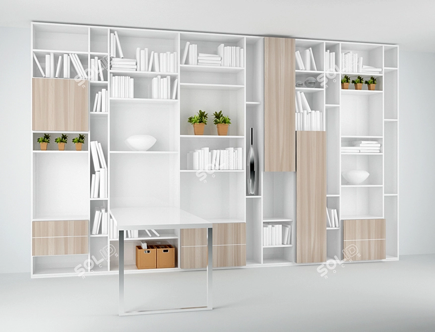 Versatile Bookcase with Workspace 3D model image 1