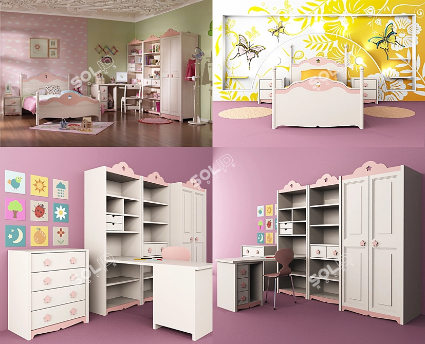 Dreamy Delight: Girls' Furniture Set 3D model image 1