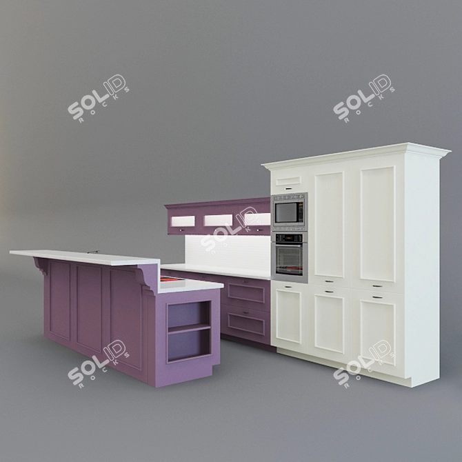 Sleek Kitchen: Without Appliances 3D model image 1