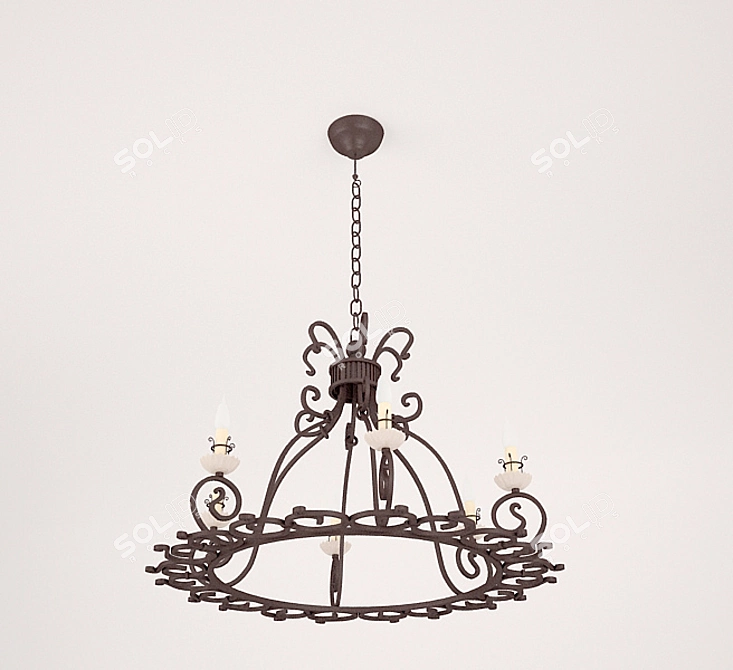 Elegant Wrought Iron Candle Chandelier 3D model image 1