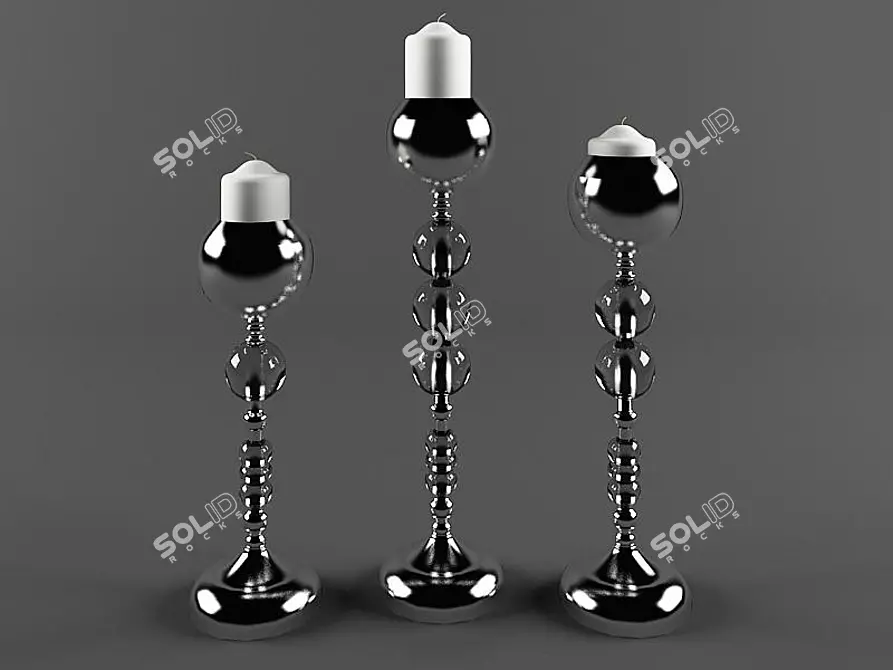 Hi-Tech Chrome Candlesticks with Glass Orbs 3D model image 1