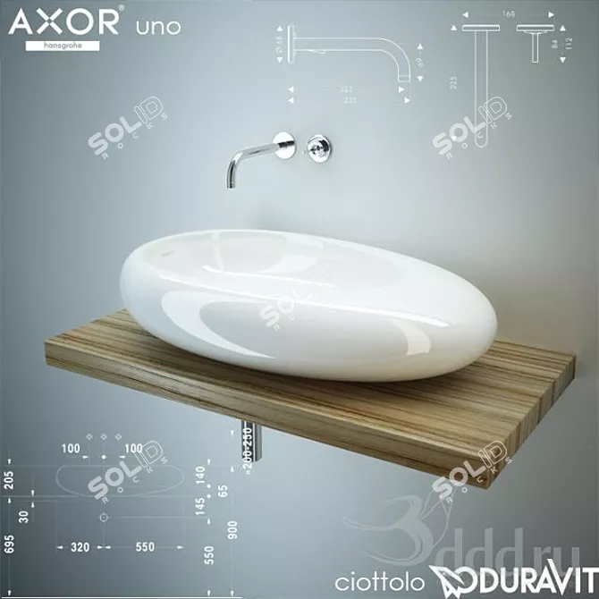 Elegant Duravit Ciottolo + Hansgrohe Axor Uno 3D model image 1