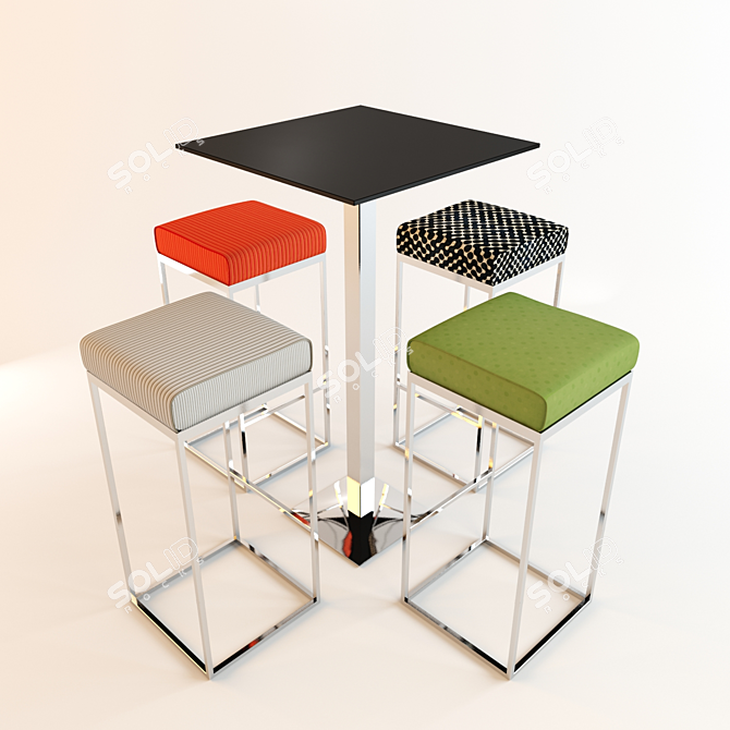 Stylish Bar Set: Table + Chairs 3D model image 1