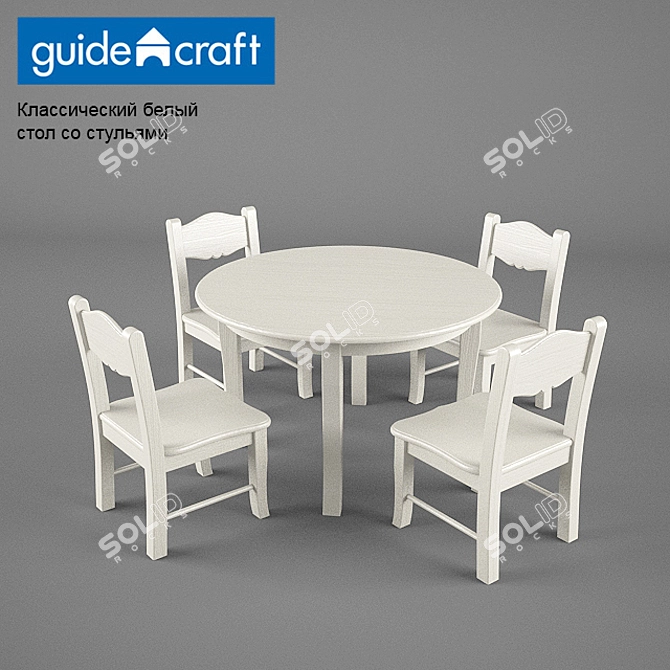 Classic White Extra Table and Chairs - Elegant Wood Furniture 3D model image 1