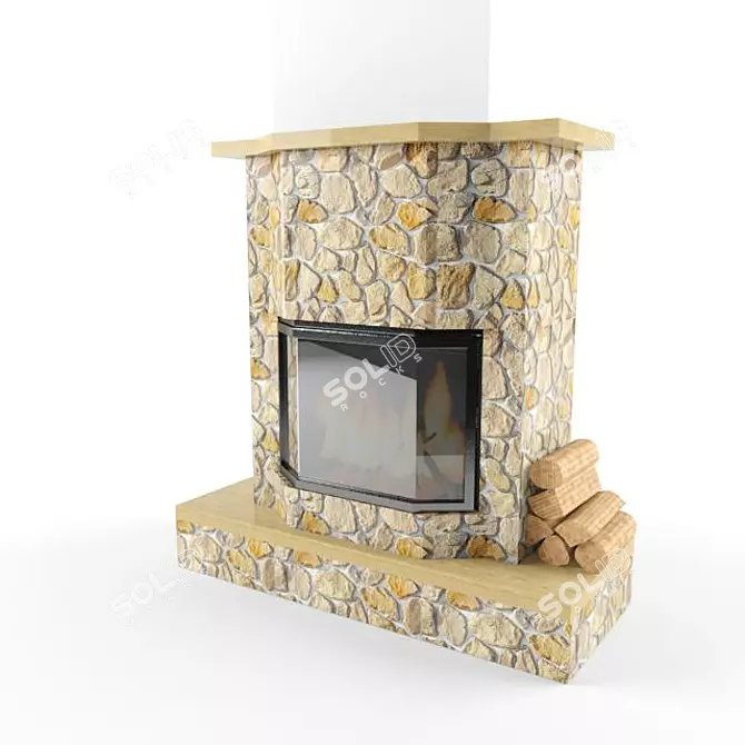 Stone-Clad Fireplace 3D model image 1