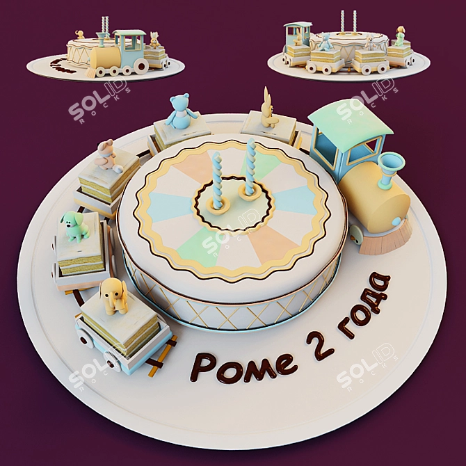 Custom Order Kids' Holiday Cake 3D model image 1