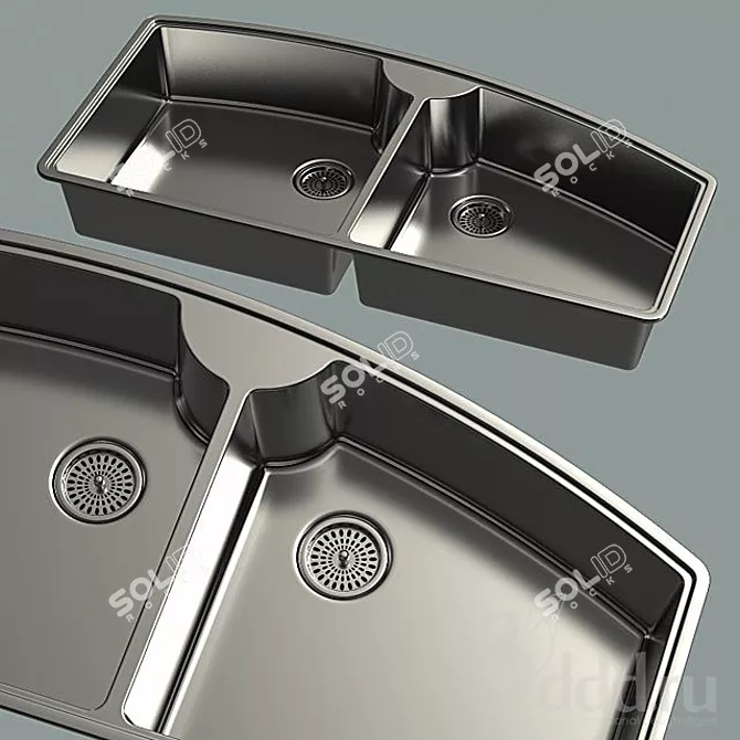 Elegant Stainless Steel Kitchen Sink 3D model image 1