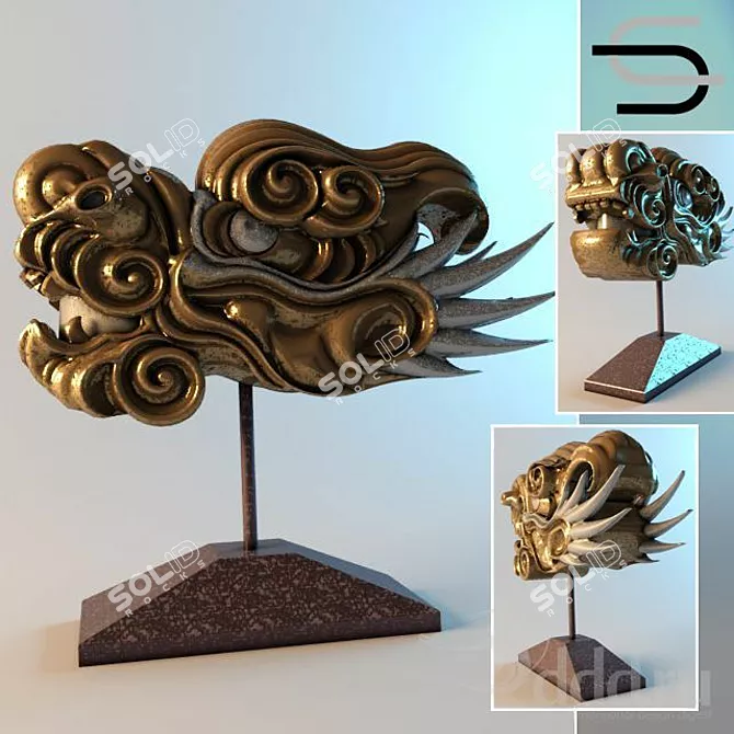 Ancient Chinese Dragon Sculpture 3D model image 1