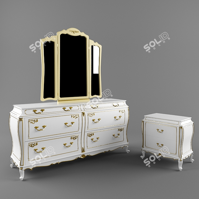 Elegant Classic Drawer & Bedside 3D model image 1
