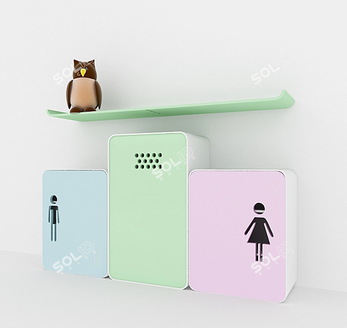 Kids Owl Locker and Shelves 3D model image 1