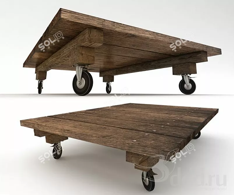 Rustic Wood Coffee Table 3D model image 1