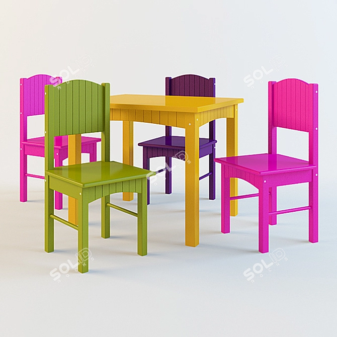 Kids Table & Chairs Set 3D model image 1