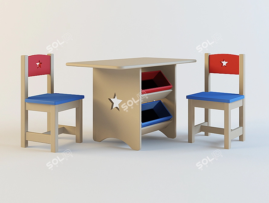 Kids Table and Chairs 3D model image 1
