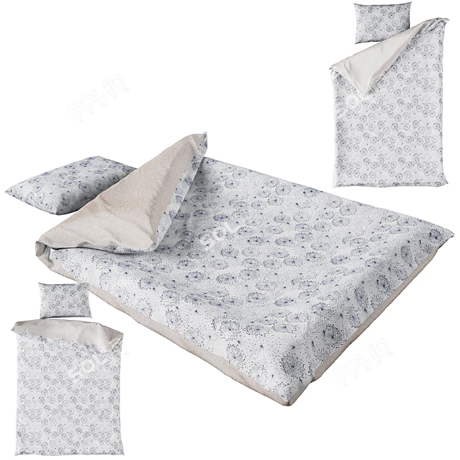 Stylish Floral Bedspread Set 3D model image 1