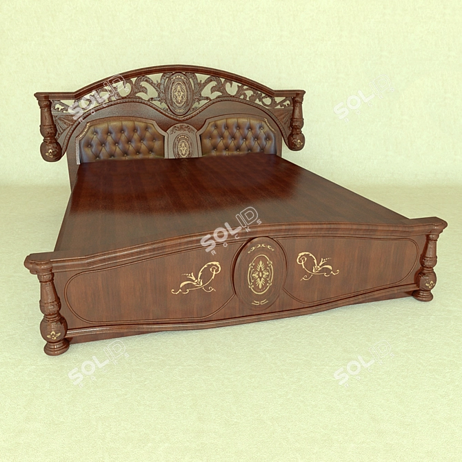 Classic Maroon Bed 3D model image 1