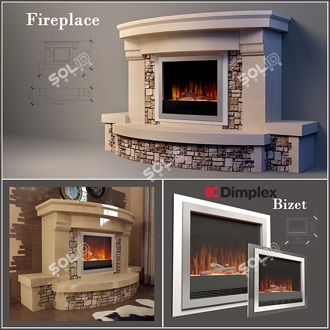 Marble and Stone Electric Fire 3D model image 1